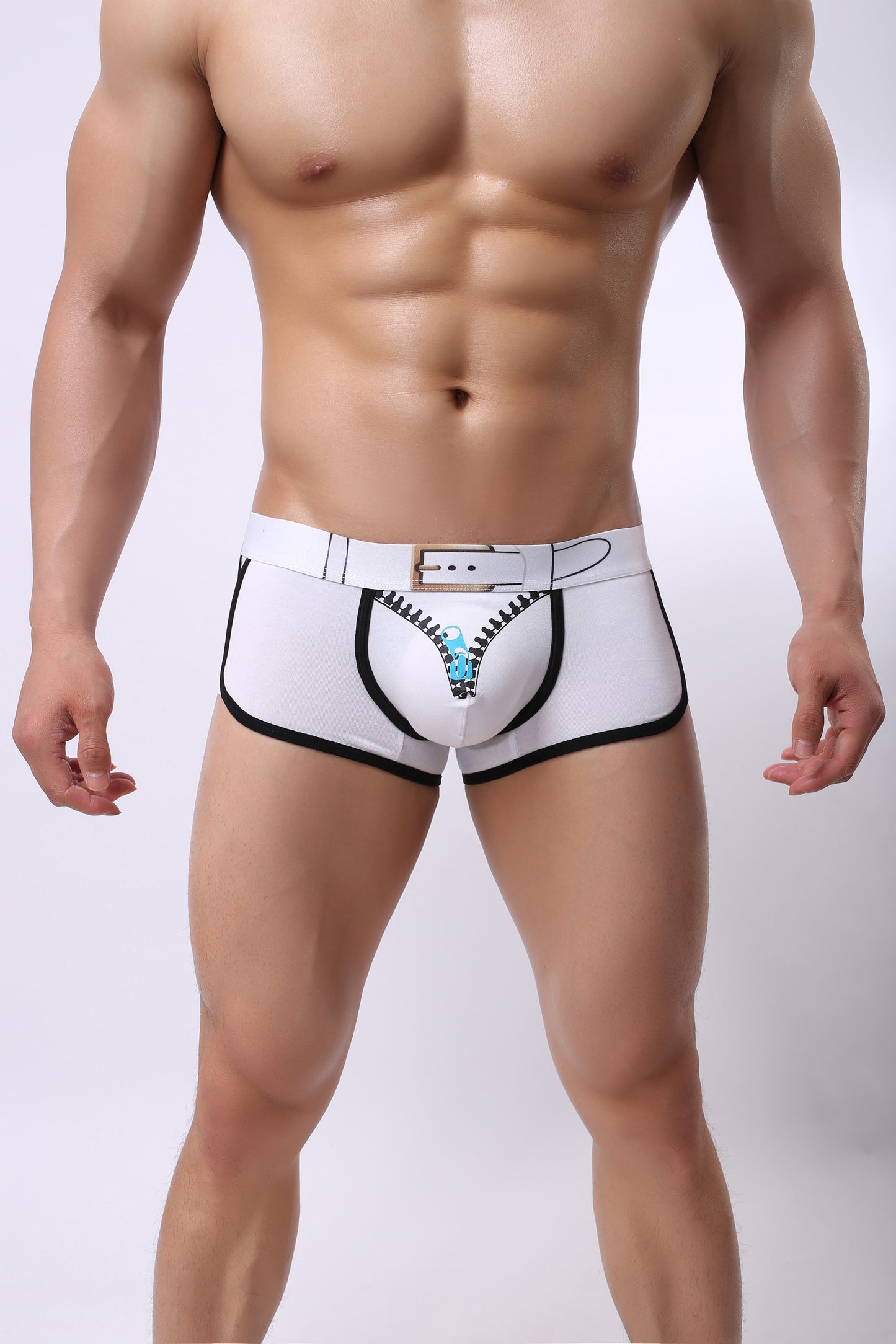 Boxer homme LJ Effet Ceinture et décor zippé Blanc