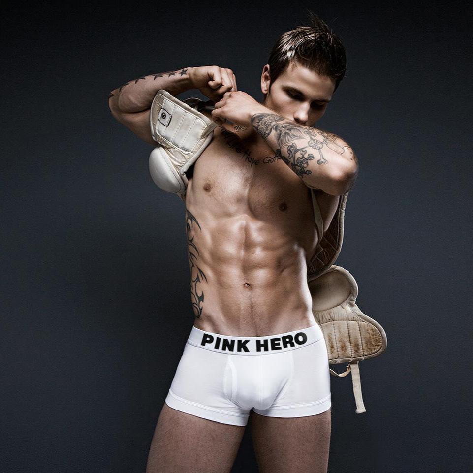 Boxer Weiß Herren PINK HERO - Große Tasche und praktische Tasche