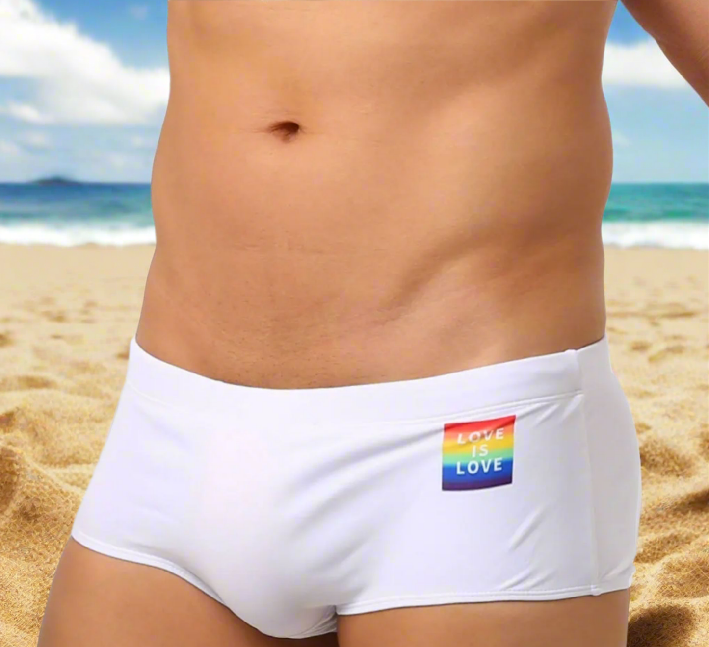 Boxer Badehose Love Is Love Weiß Mann UXH Regenbogen