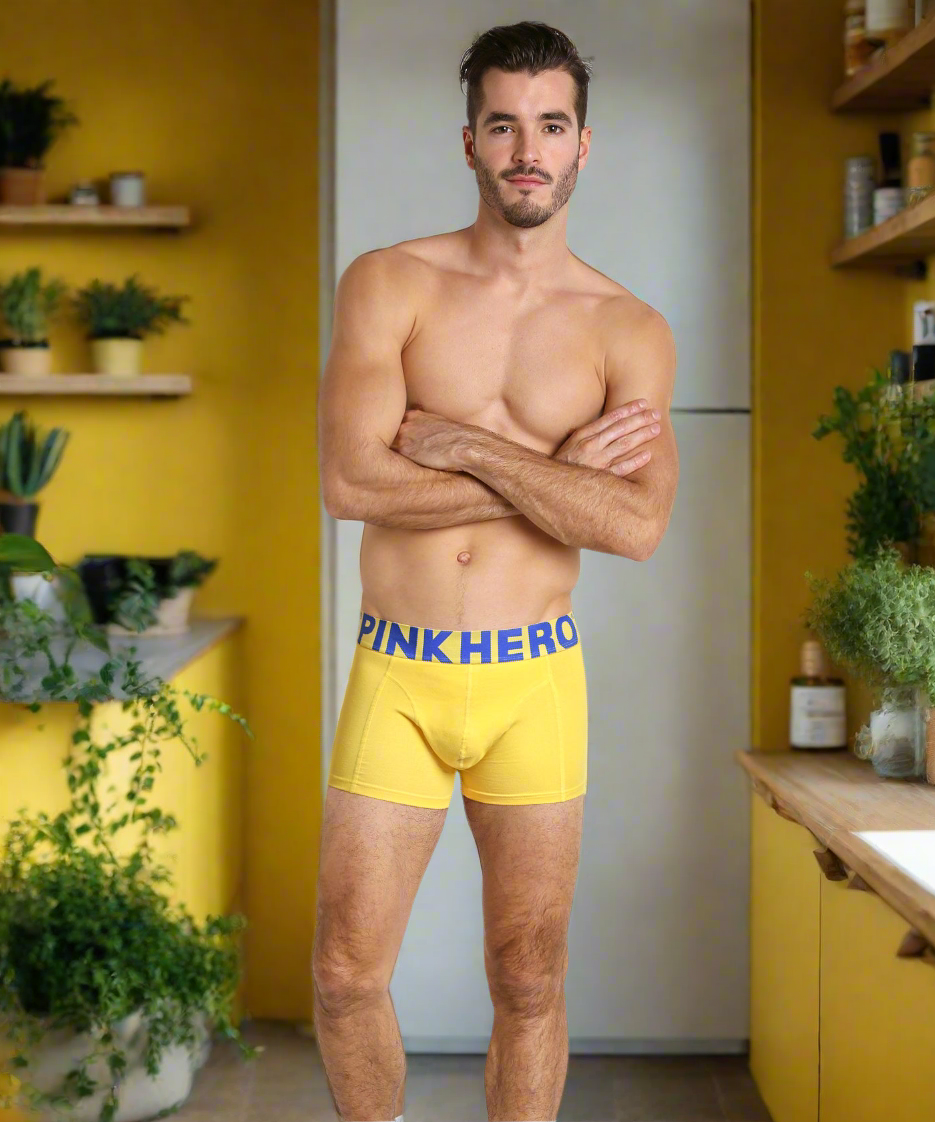 Boxer Amarelo Homem PINK HERO