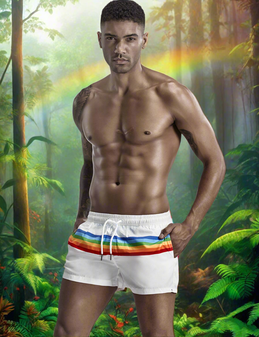 Short de Bain Homme Blanc SEOBEAN RAINBOW