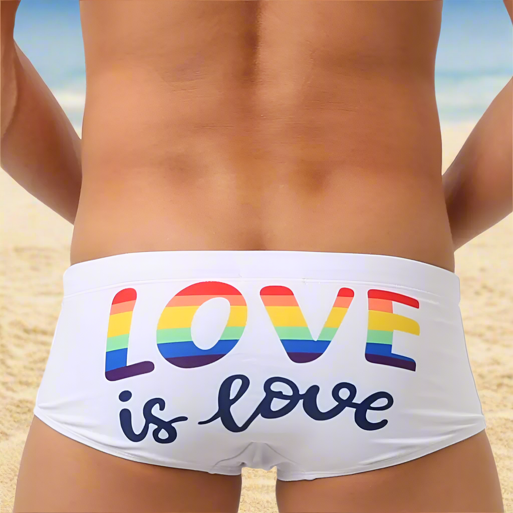 Boxer Badehose Love Is Love Weiß Mann UXH Regenbogen