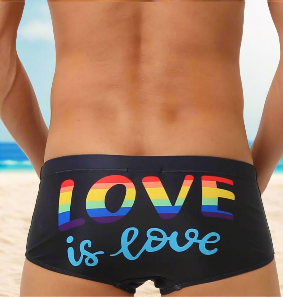 Boxer Badehose Love Is Love Schwarz Herren UXH Regenbogen