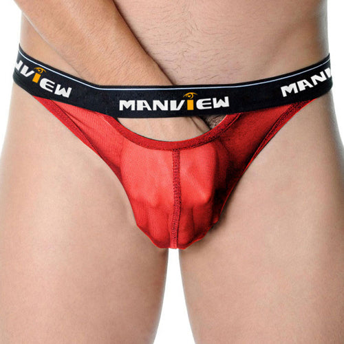 String ouvert transparent homme ManvieW Rouge